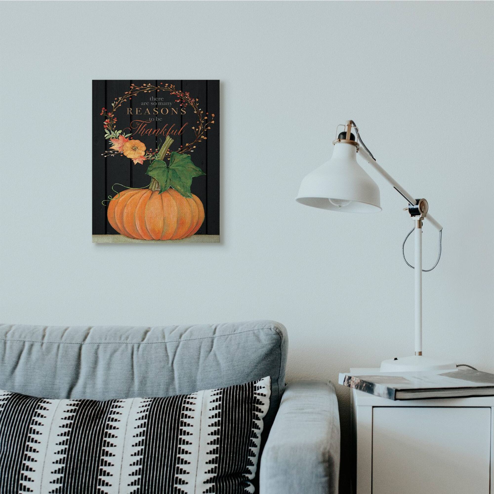 Stupell Industries Reasons To Be Thankful Pumpkin Fall Autumn Seasonal Design Canvas Wall Art